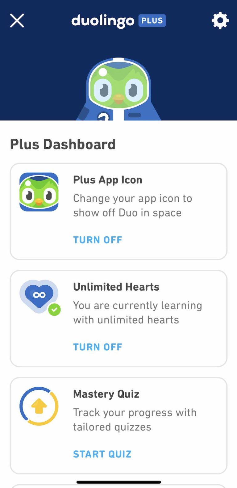 Duolingo App中的Duolingo Plus畫面