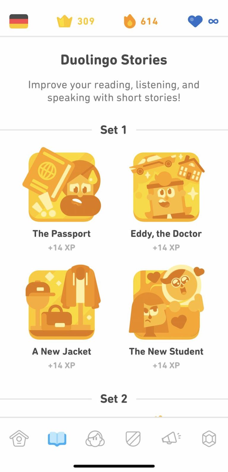 Duolingo App中的故事模式頁面