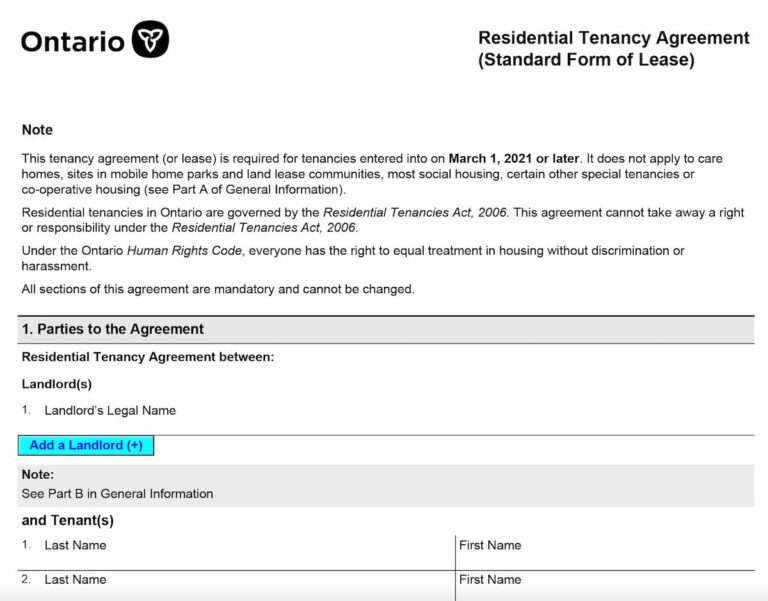 安省 Ontario 的 Residential Tenancy Agreement (Standard Form of Lease)