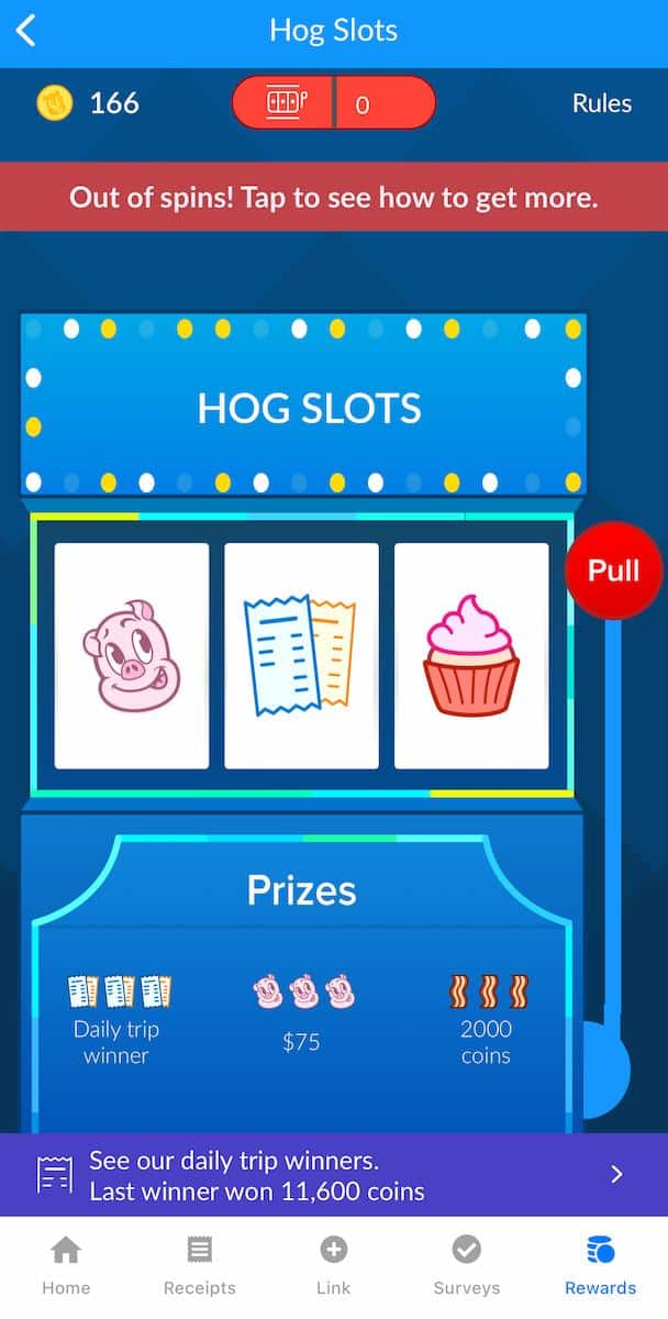 Receipt Hog app 中的 Hog Slots 頁面